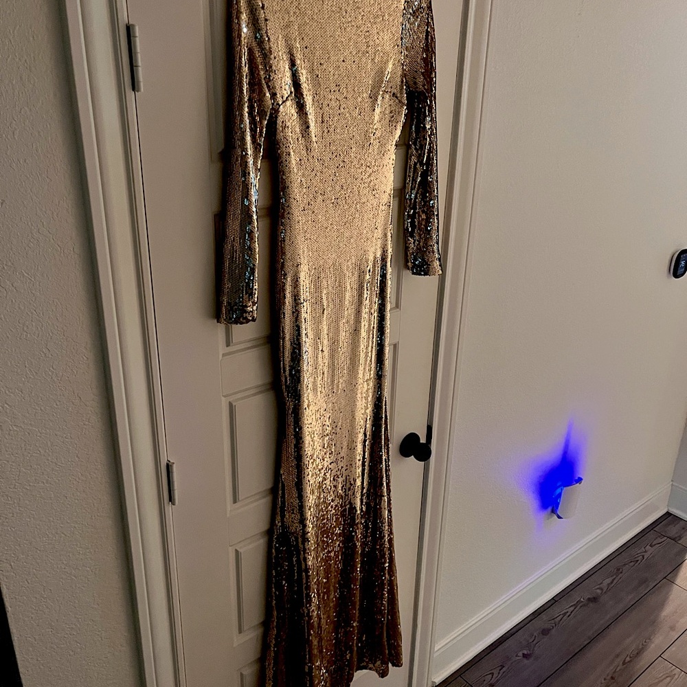 NWT Vintage Long Gold Sequin Gown-Backless
